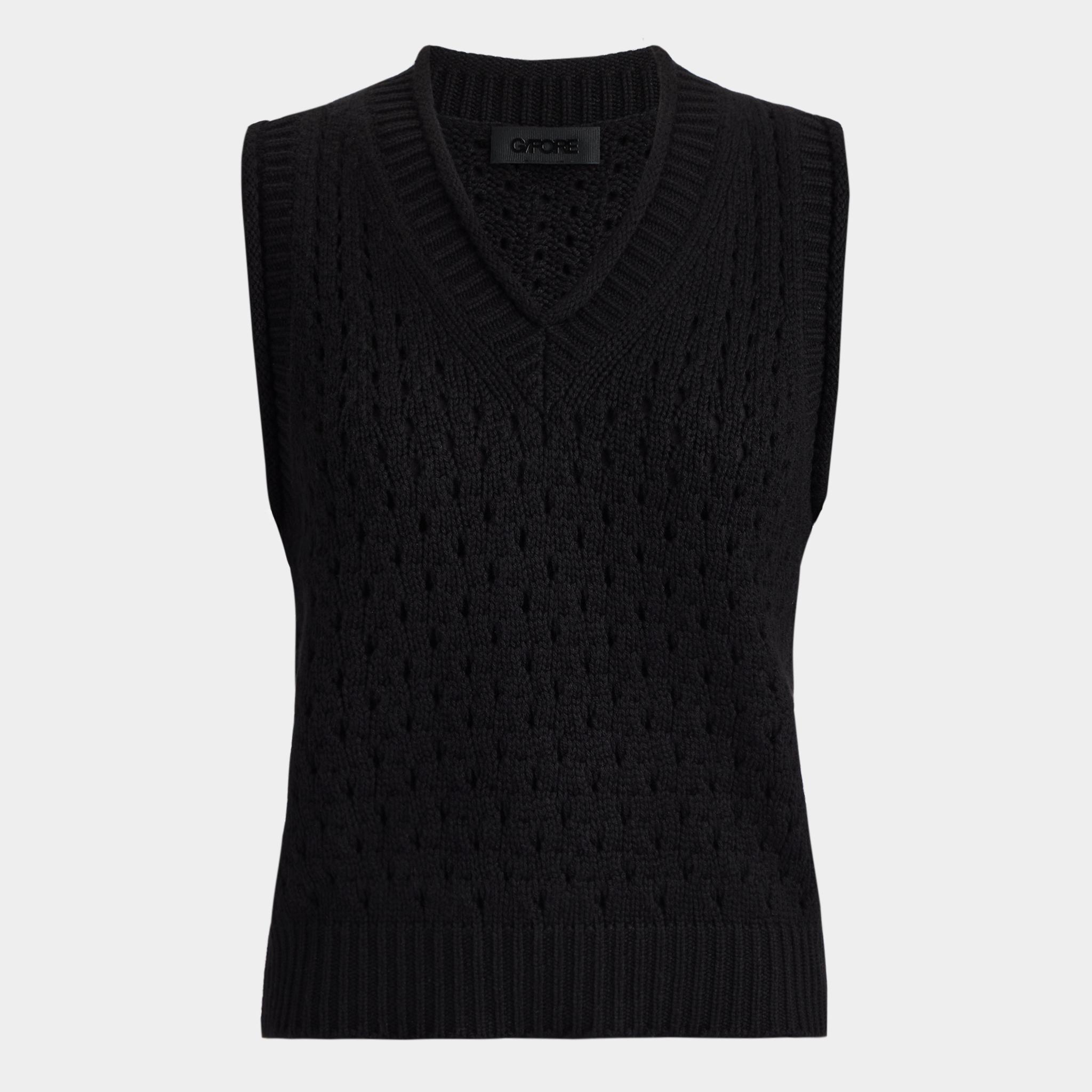 POINTELLE STITCH WOOL CASHMERE V NECK VEST Product Image