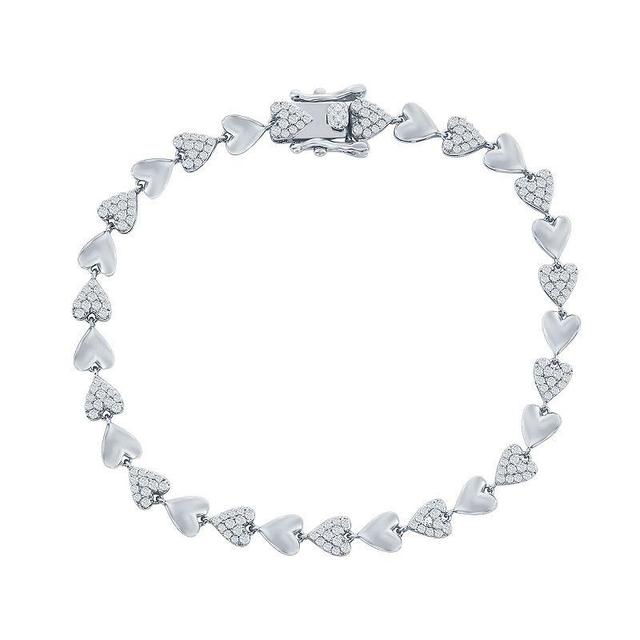 Argento Bella Sterling Silver Cubic Zirconia Heart Bracelet, Womens Product Image