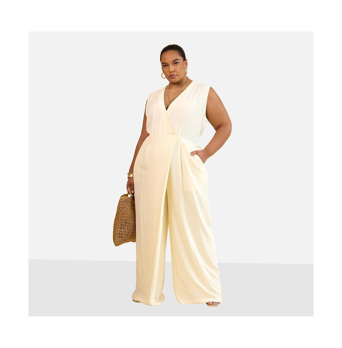 Rebdolls Womens Alia Linen Wrap Overlay Wide Leg Jumpsuit Product Image