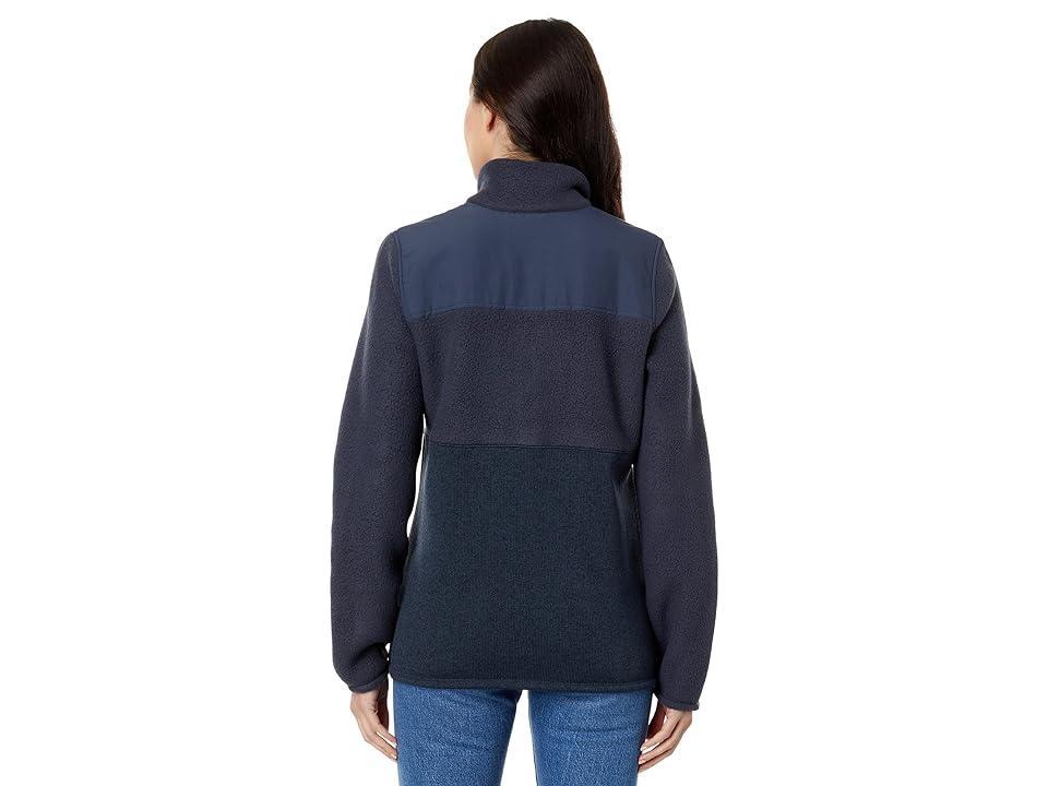 L.L.Bean Women's Fleece Sherpa Hybrid Color Block Sweater Dark Periwinkle / Burnt Mahogany Product Image