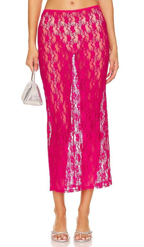 Lovers and Friends Lia Sheer Skirt in Fuchsia. Product Image