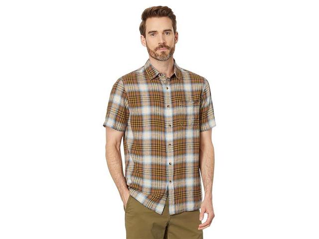 Pendleton Dawson Linen Shirt Short Sleeve (Tan/Indigo Plaid) Men's Jacket Product Image