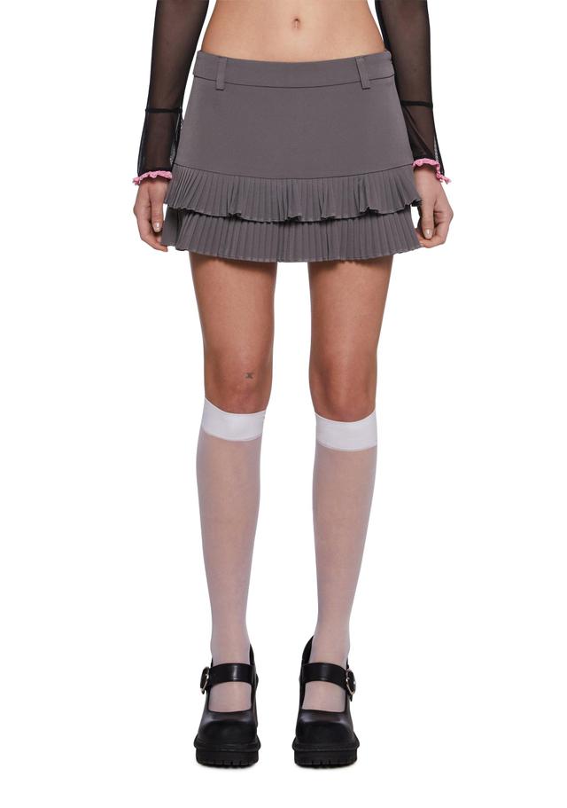 Twill Tiered Pleated Mini Skirt - Gray Product Image