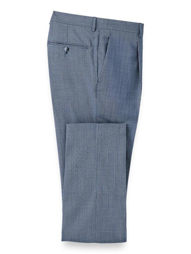 Wool Micro Check Single Pleat Suit Pants - Cobalt Product Image