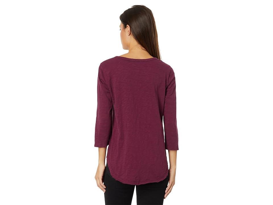 Mod-o-doc Mod-o-doc 3/4 Sleeve V-Neck Tee with Curved Hem (Aged Wine) Women's Clothing Product Image