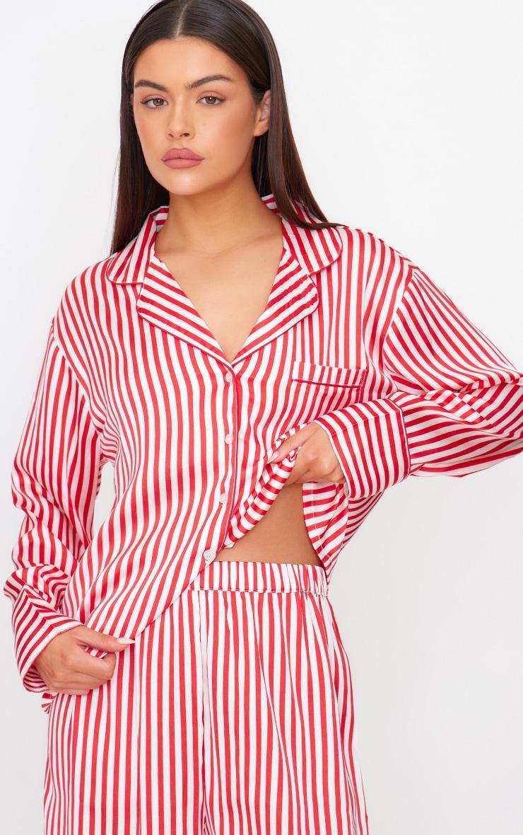 Red Candy Stripe Satin Long Pj Set Product Image