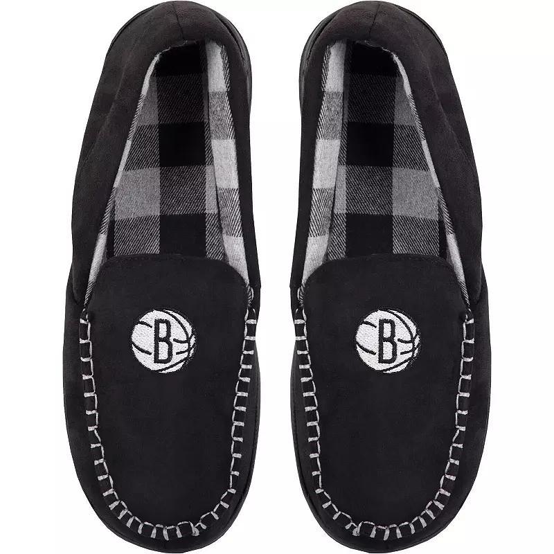 Mens FOCO Brooklyn Nets Team Logo Flannel Moccasin Slippers Product Image