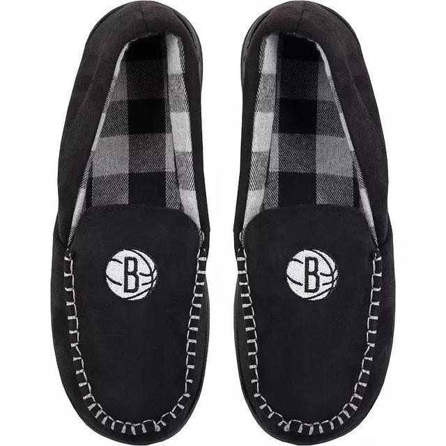 Mens FOCO Brooklyn Nets Team Logo Flannel Moccasin Slippers Product Image