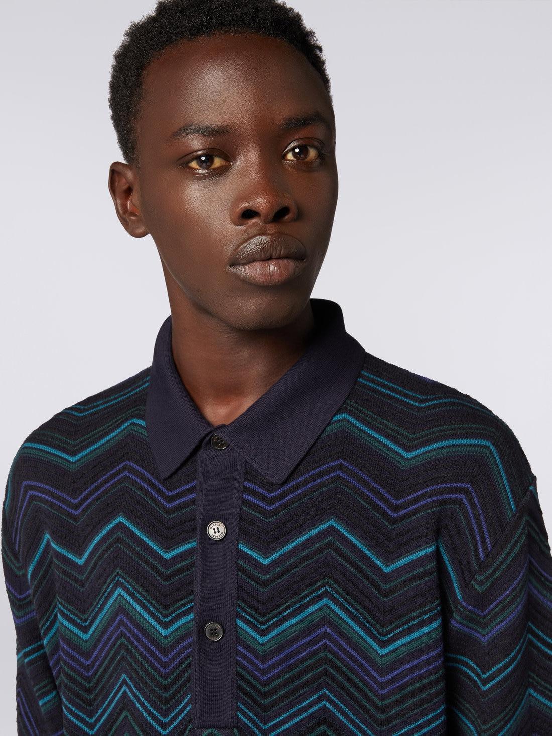 Cotton blend chevron short-sleeved polo shirt Multicoloured | Missoni Product Image