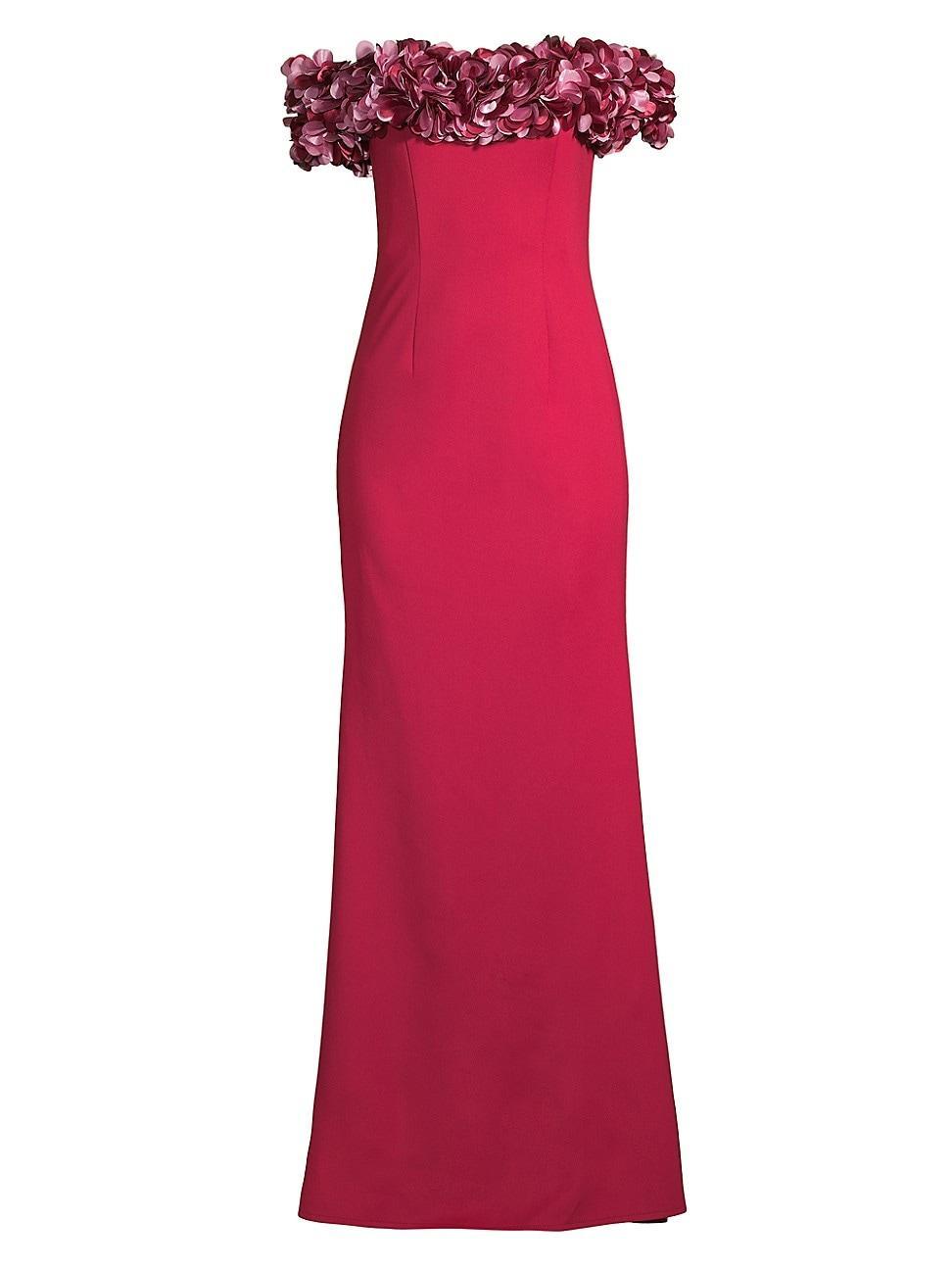 Womens Off-The-Shoulder Petal-Neck Column Gown Product Image