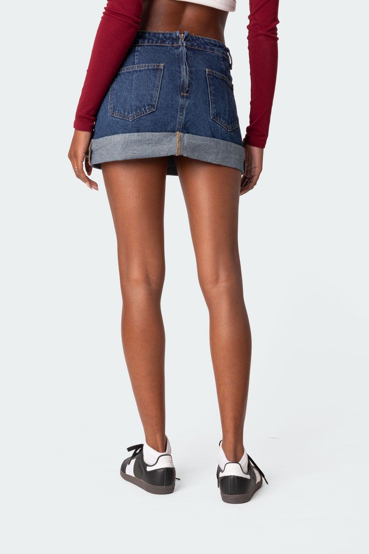 Off Duty Folded Denim Mini Skirt Product Image