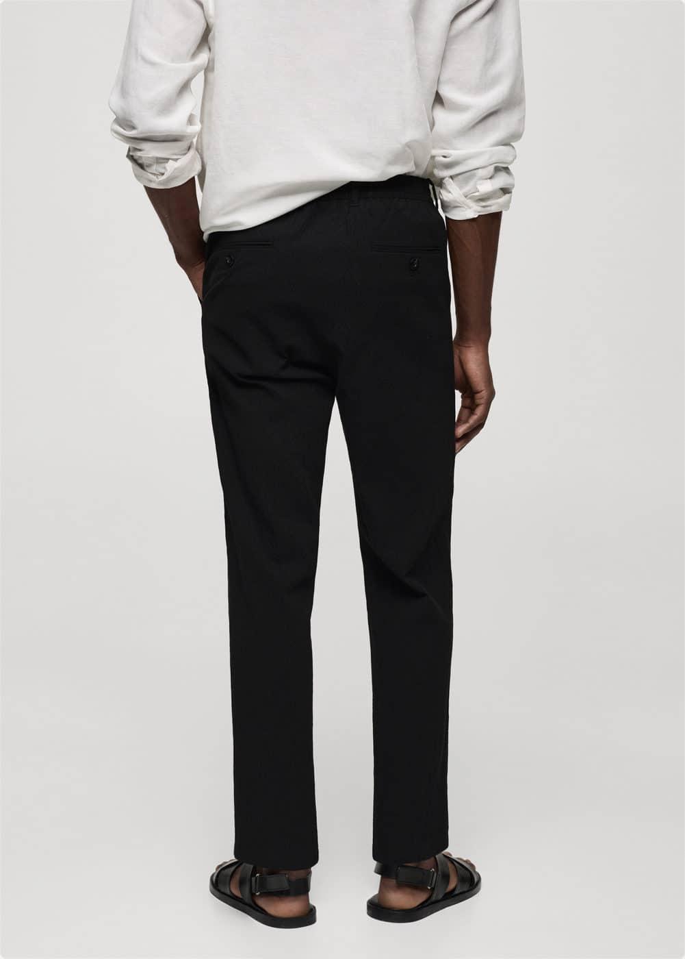 MANGO MAN - Seersucker cotton pants blackMen Product Image