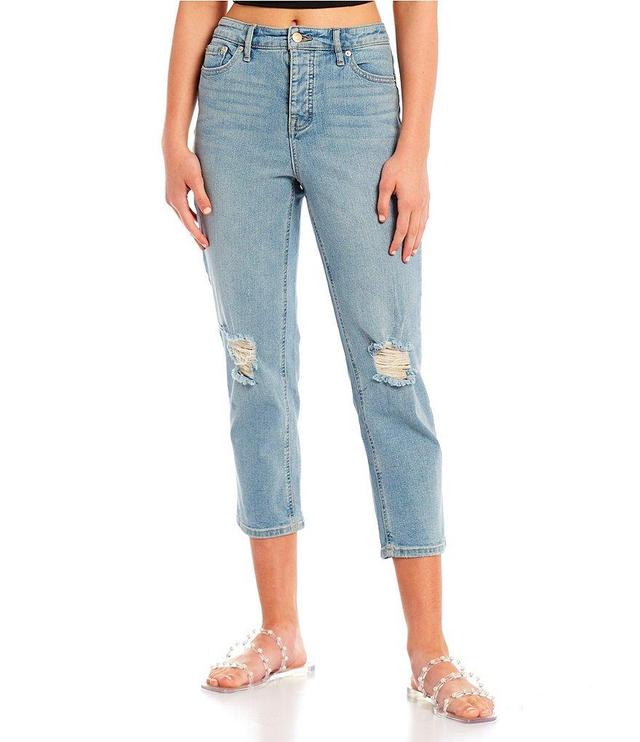 Jessica Simpson High Rise Throwback Distressed Knee Cropped Straight Jeans Product Image