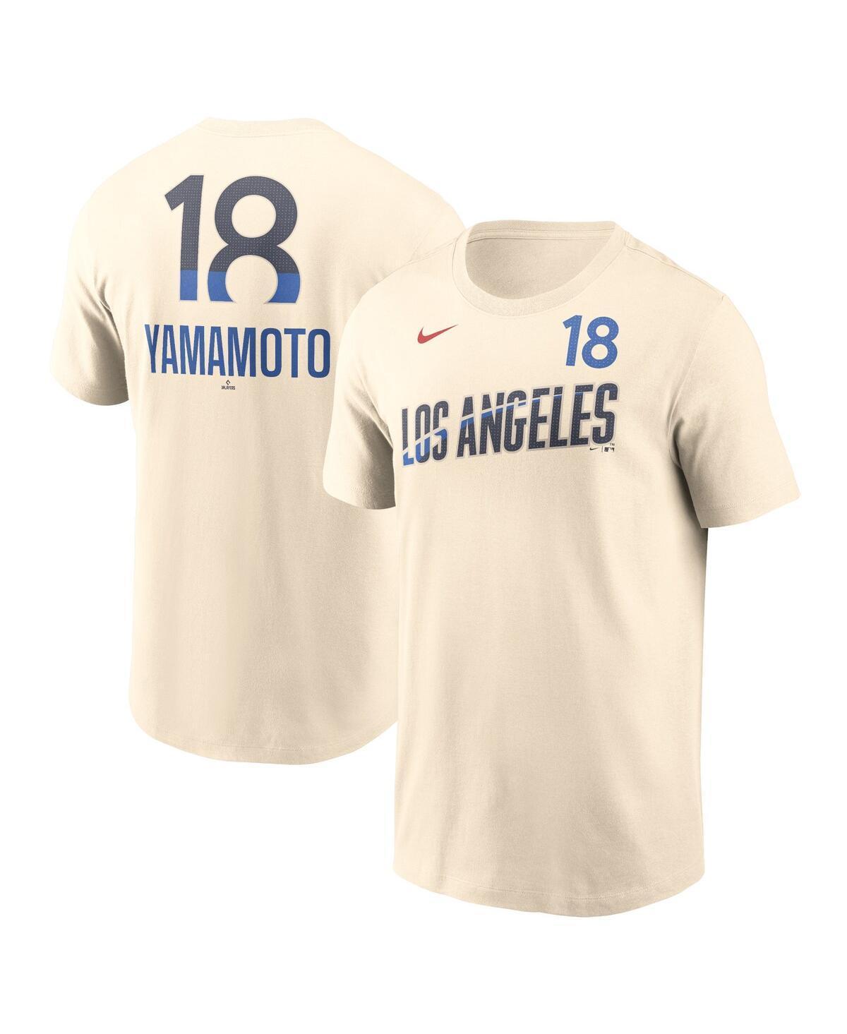 Nike Mens Yoshinobu Yamamoto Cream Los Angeles Dodgers 2024 City Connect Fuse Name Number T-Shirt Product Image