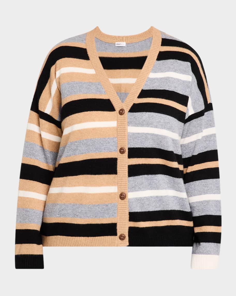 Plus Size Striped Cashmere Cardigan Product Image