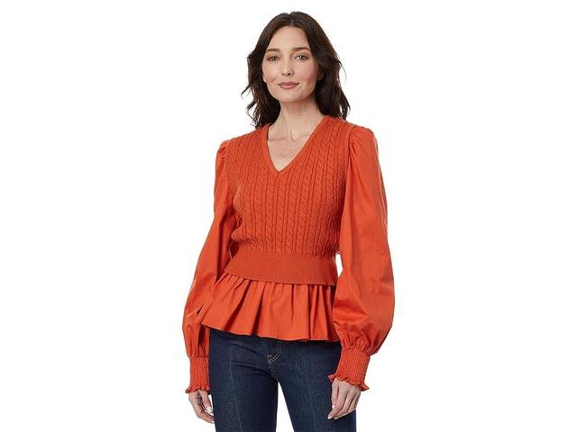 en saison Esme Mixed Media Blouse (Sienna) Women's Clothing Product Image