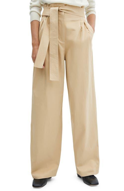 MANGO Belted Paperbag Waist Wide Leg Trousers Product Image