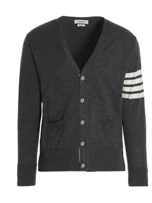 THOM BROWNE Merino Wool Cardigan In Med Grey Product Image