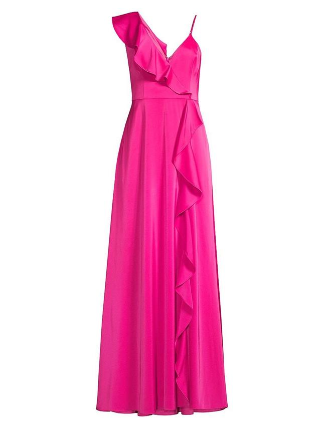 Womens Satin Ruffle V-Neck Gown Product Image