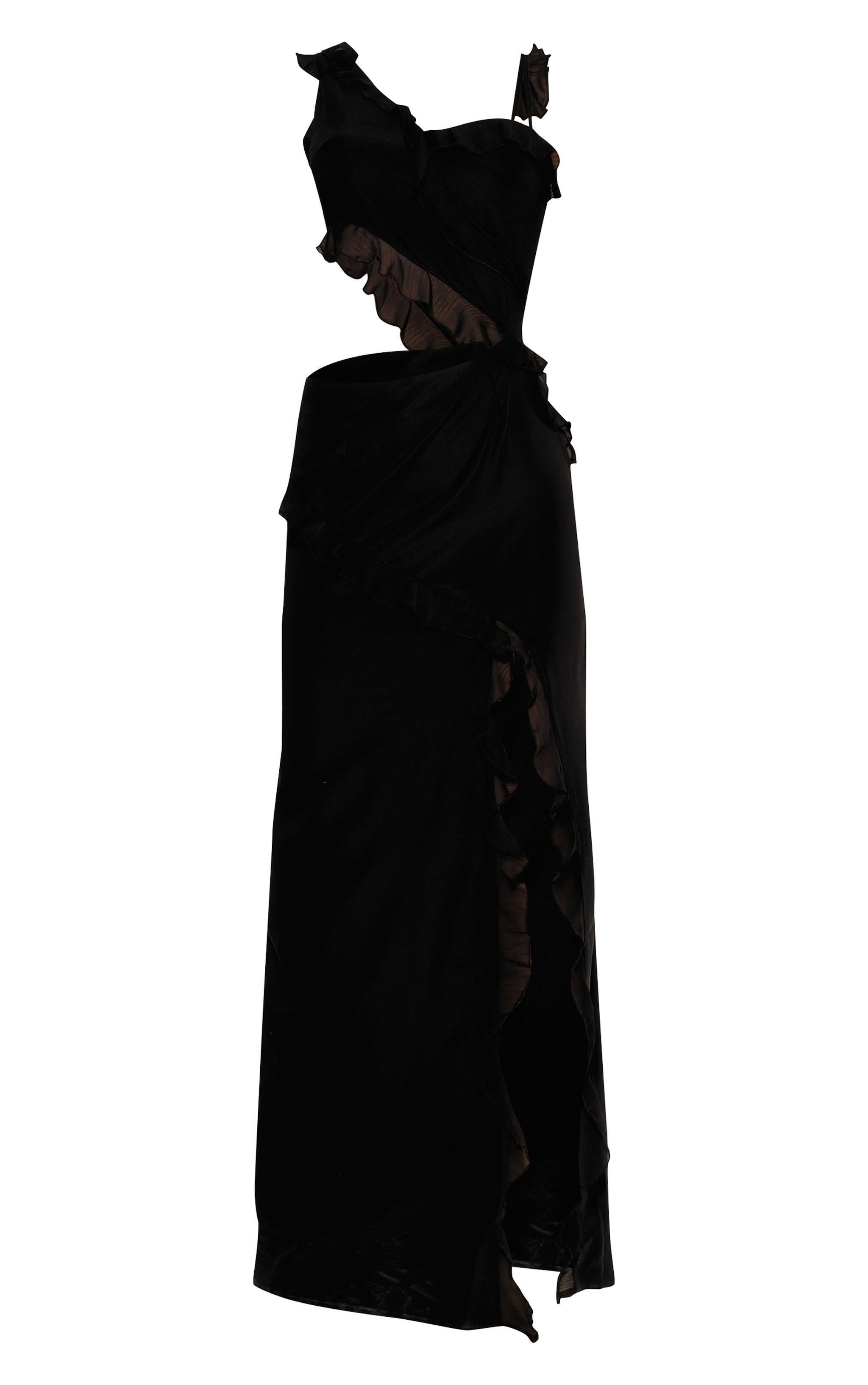 Black Chiffon Frill Cut Out Maxi Dress Product Image