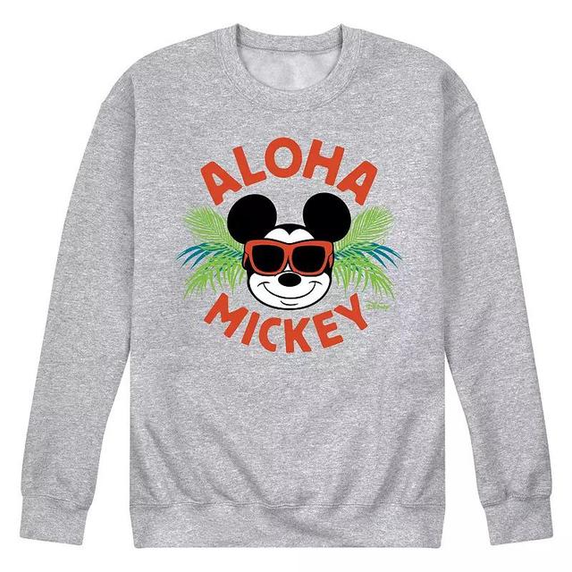 Disneys Mickey Mouse Mens Aloha Fleece Sweatshirt Grey Gray Product Image