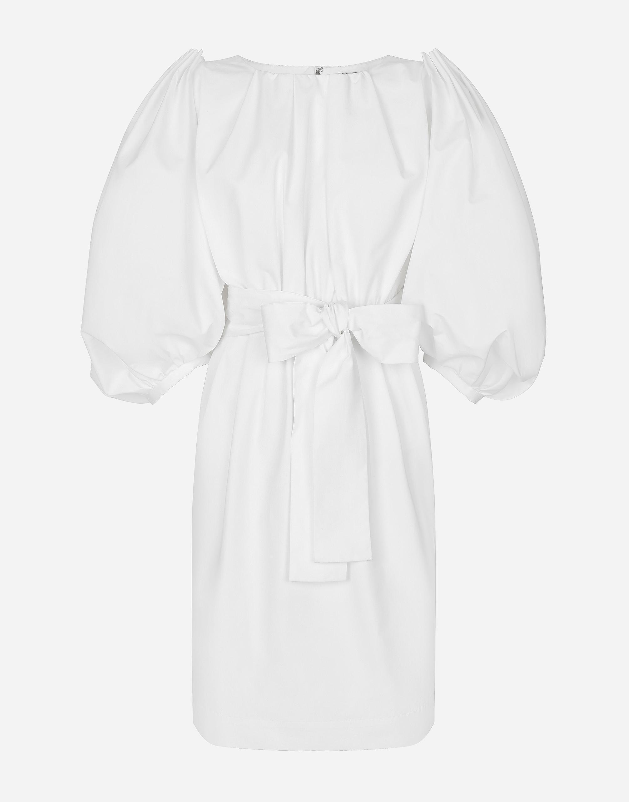 Dolce&gabbana Puff Sleeve Cotton Poplin Shift Dress In ホワイト Product Image