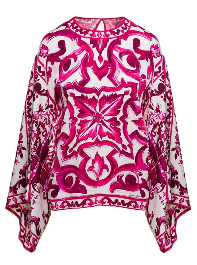 DOLCE & GABBANA Charmuse Blouse In Majolica Print In Multicolor Product Image