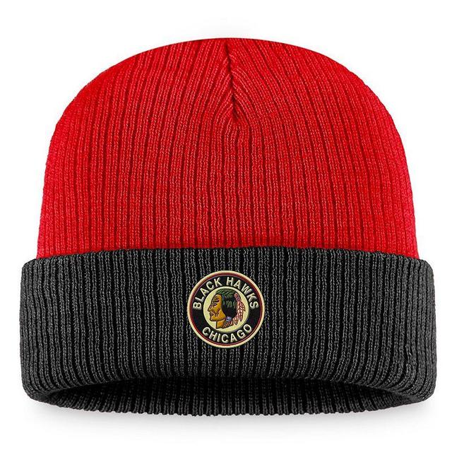 Mens Fanatics Branded /Black Chicago Blackhawks Heritage Vintage Cuffed Knit Hat Product Image