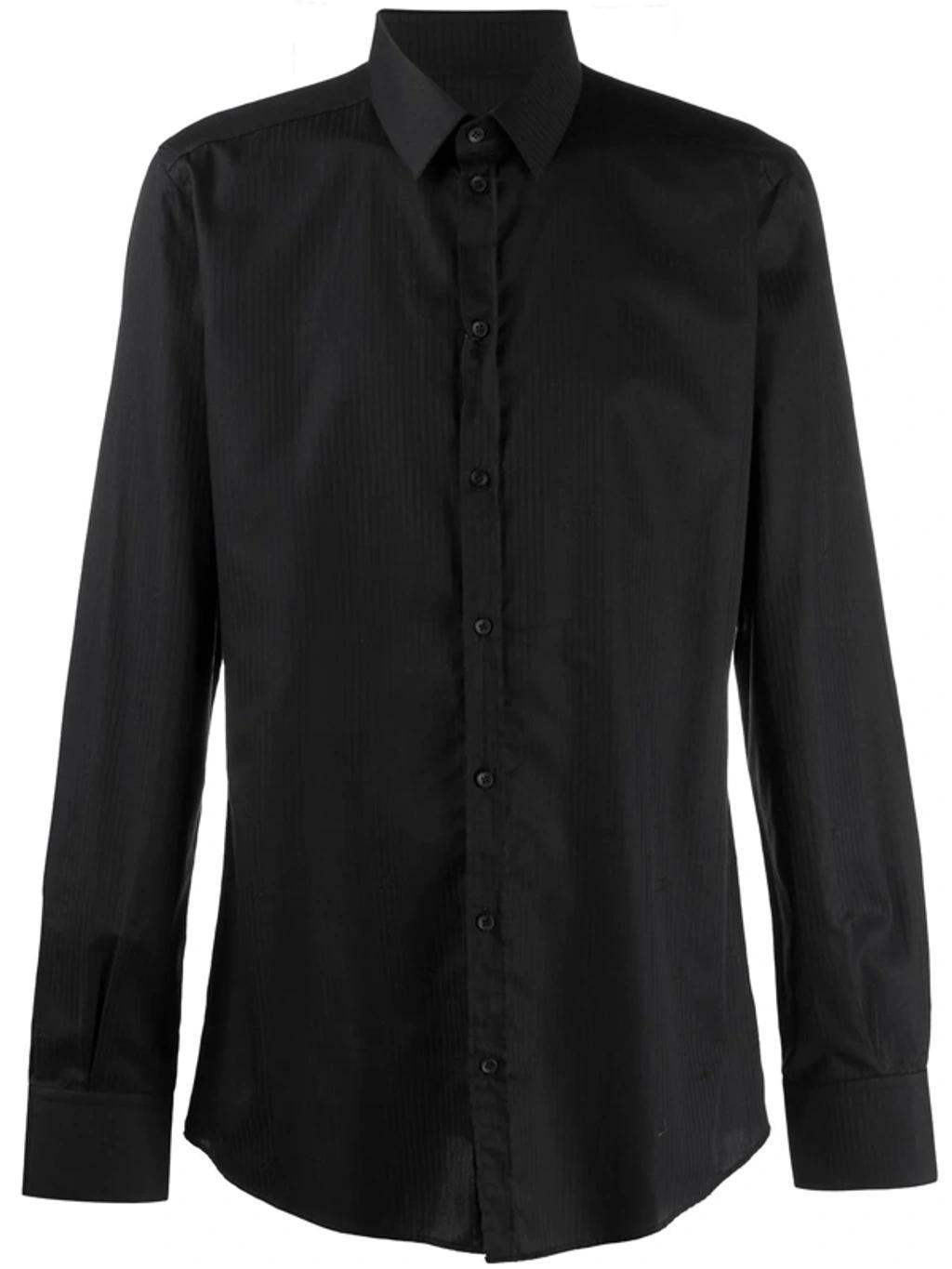 Pinstripe Long-sleeve Cotton Shirt In Nero Product Image