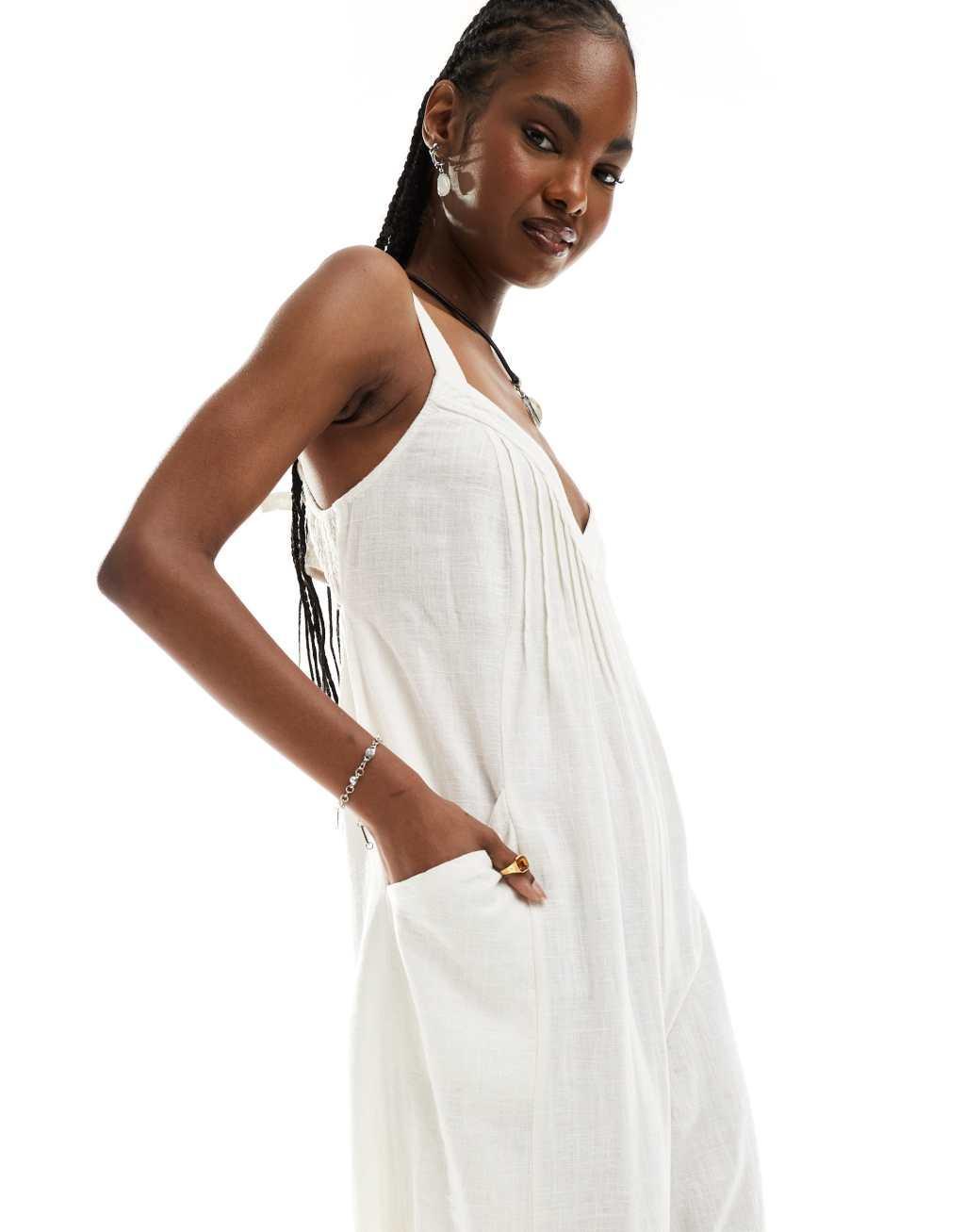 Free People strappy wide leg jumpsuit in white Product Image