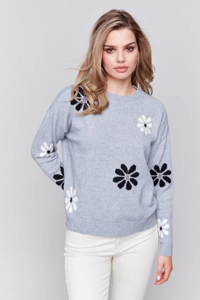 Crew Neck Sweater with Printed Flowers Product Image