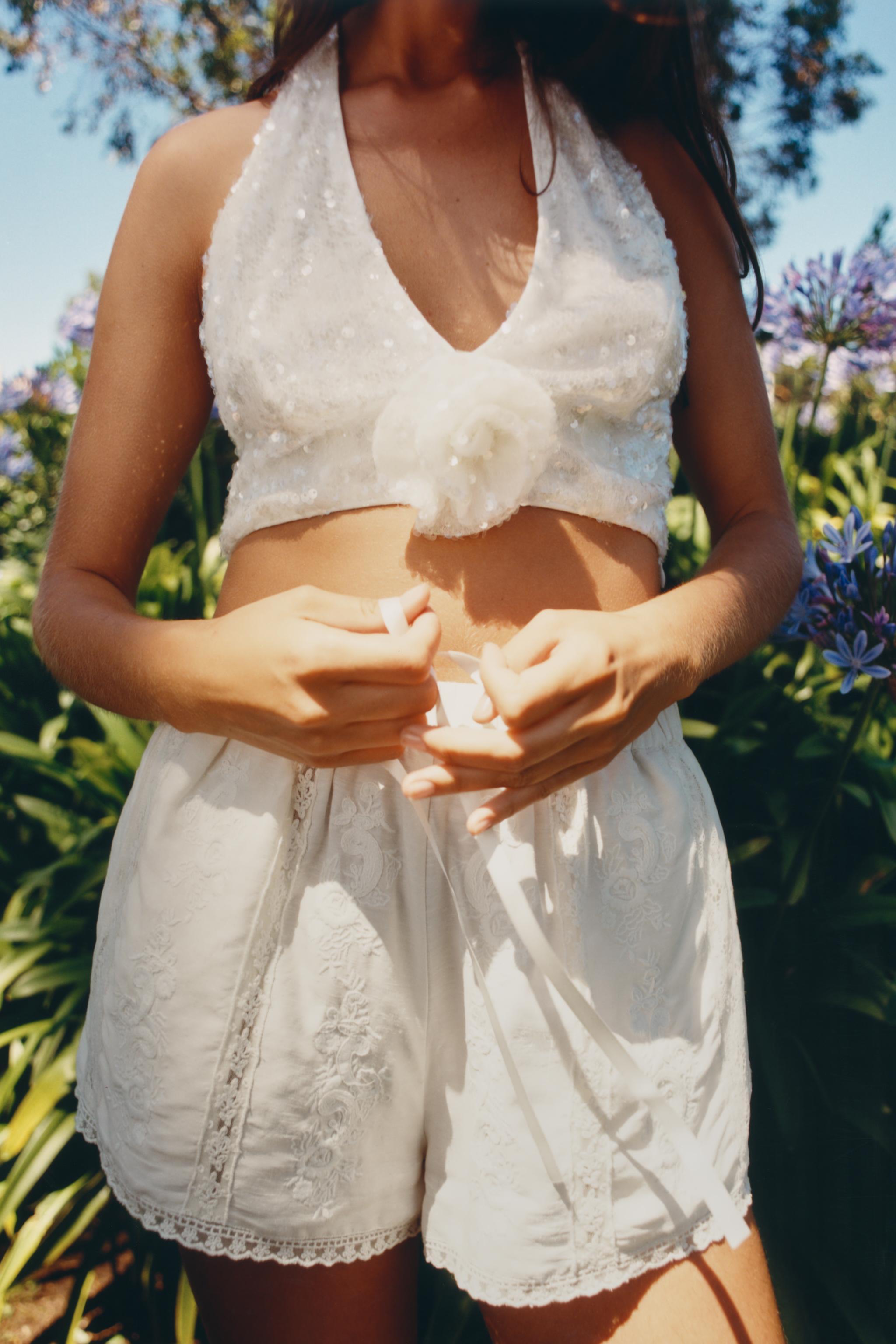 SEQUIN FLORAL HALTER TOP Product Image