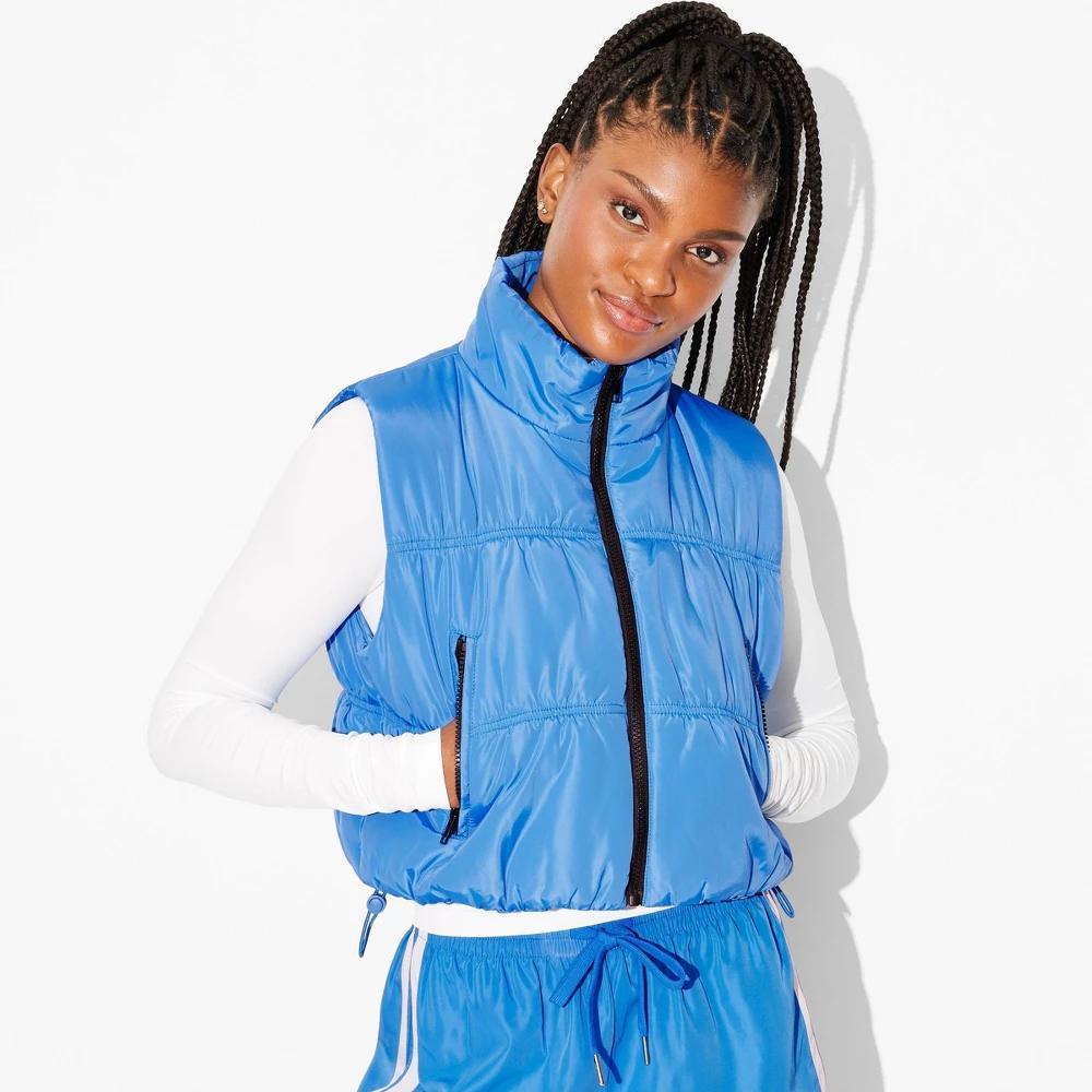 Womens Game Day Mock Turtleneck Puffer Vest - Wild Fable Light Blue L Product Image