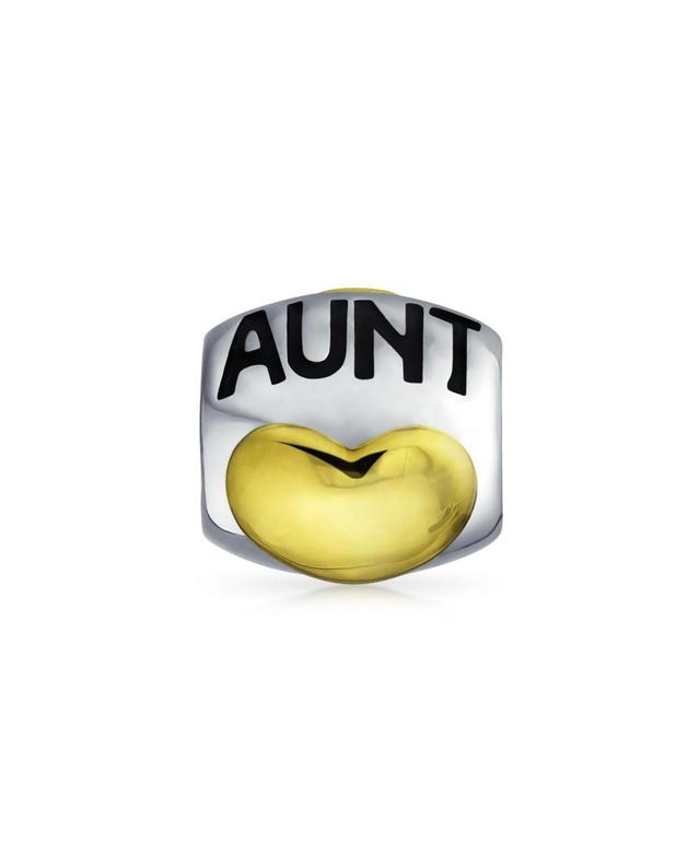 Bling Jewelry Auntie Heart Love Word Aunt Charm Bead For Women Two Tone Gold Plated Sterling Silver Fits European Bracelet - Silver Product Image