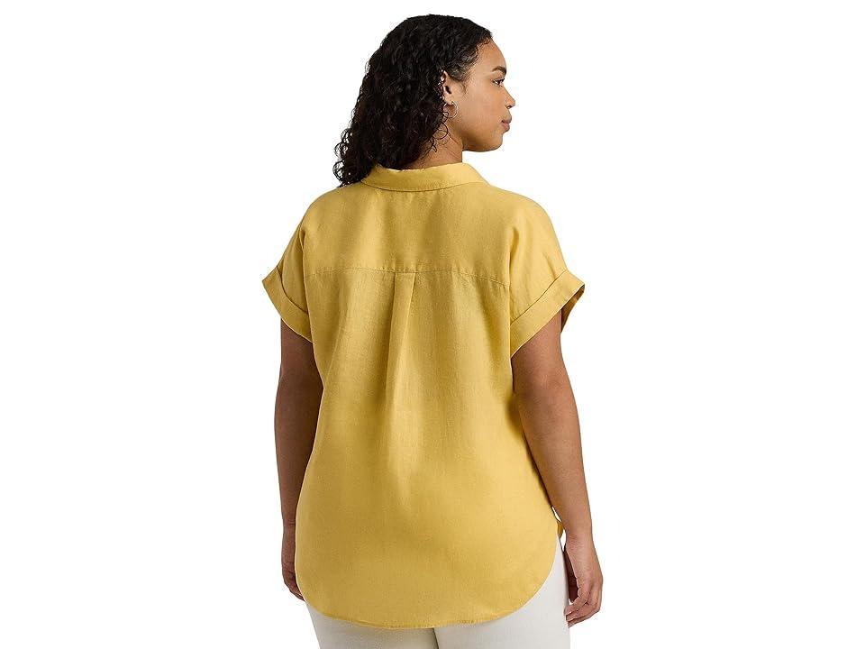 LAUREN Ralph Lauren Plus-Size Linen Dolman-Sleeve Shirt (Primrose ) Women's Clothing Product Image