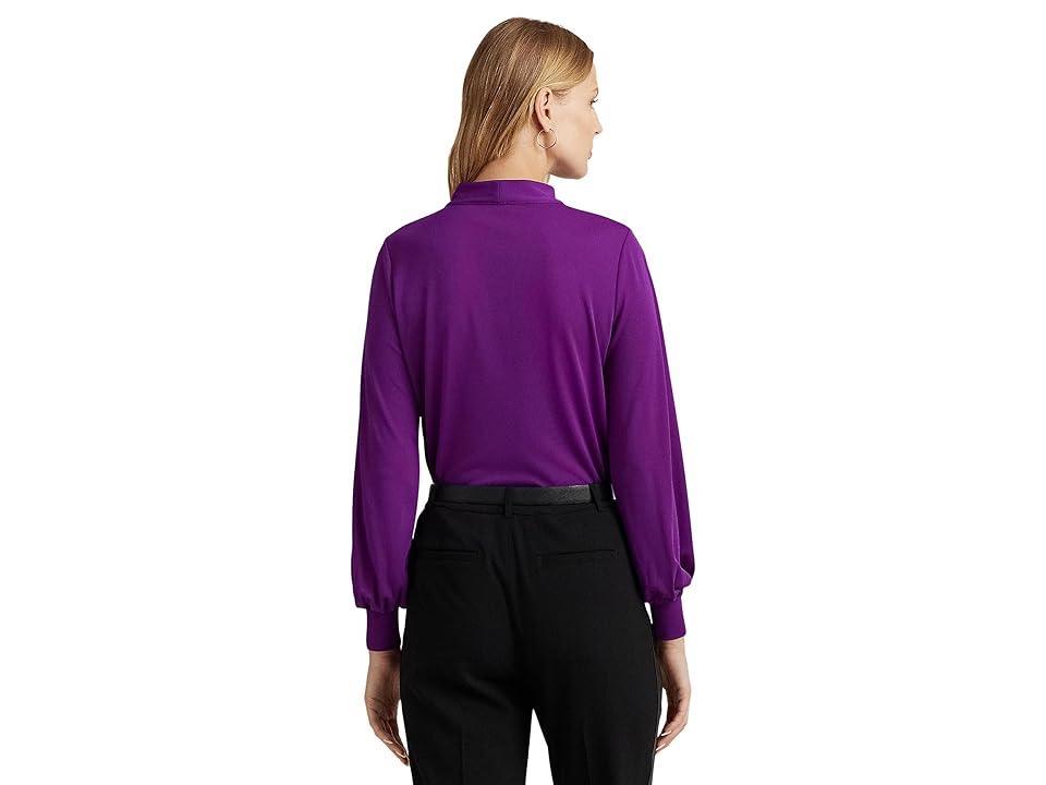 LAUREN Ralph Lauren Stretch Jersey Tie-Neck Top Agate) Women's Clothing Product Image