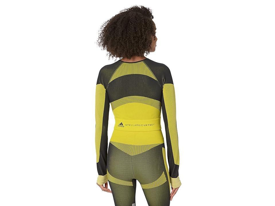 adidas by Stella McCartney Truestrength Seamless Long Sleeve Crop HN2882 (Black/Yellow/Clear Onix) Women's Clothing Product Image