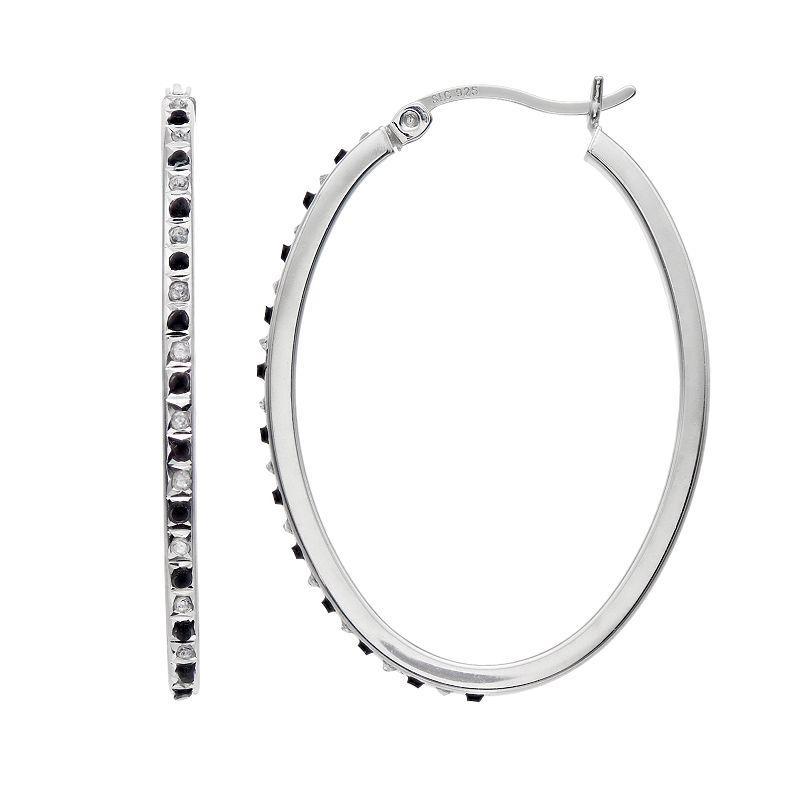 Platinum Over Silver Black & White Diamond Mystique Hoop Earrings, Womens, White Over Silver Product Image