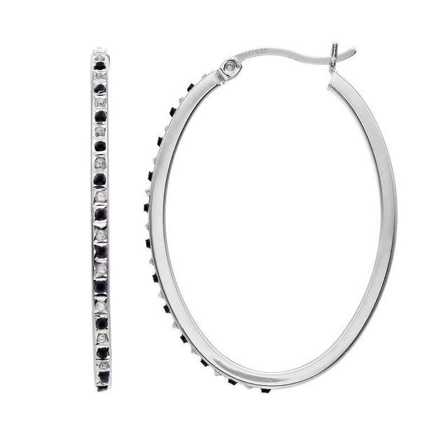 Platinum Over Silver Black & White Diamond Mystique Hoop Earrings, Womens Product Image