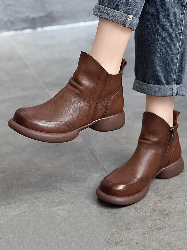 Round-Toe Solid Color Zipper Boots product image