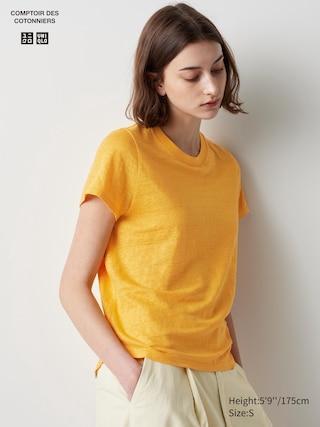 Womens Linen Crew Neck Short-Sleeve T-Shirt Orange Medium UNIQLO US Product Image