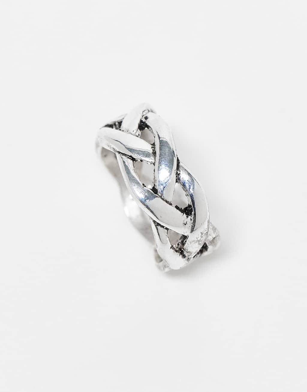 ASOS DESIGN rope ring in burnished silver tone Product Image