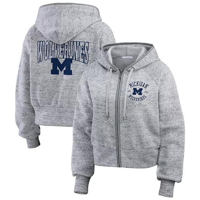 Womens WEAR by Erin Andrews Heather Gray Michigan Wolverines Wear Speckle Double-Hit Raglan Full-Zip Hoodie Product Image