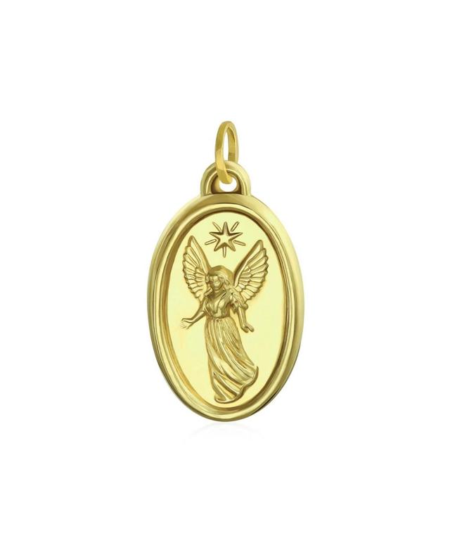 14K Yellow Real Gold Religious Oval Medal Guardian Angel Pendant Necklace For Women For Teen No Chain Product Image