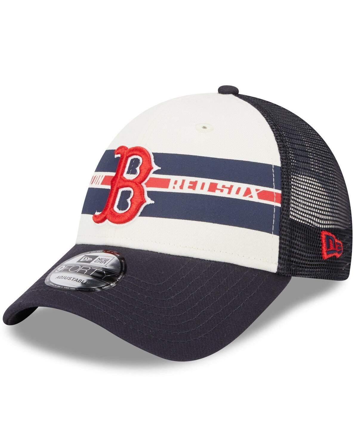 Mens New Era White Boston Red Sox Team Stripe Trucker 9FORTY Snapback Hat - White Product Image