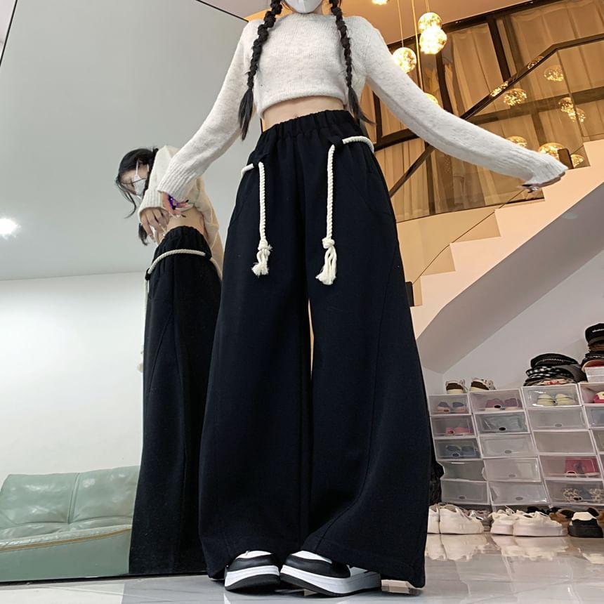 High Waist Plain Wide Leg Pants Product Image