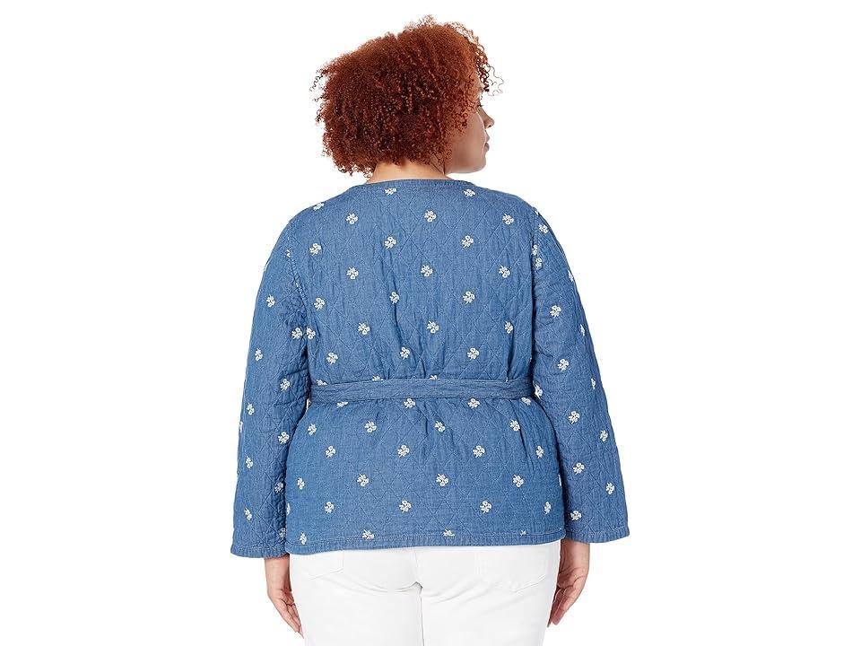 Draper James Plus Size Reversible Belted Jacket in Embroidered Chambray (Medium Wash) Women's Clothing Product Image