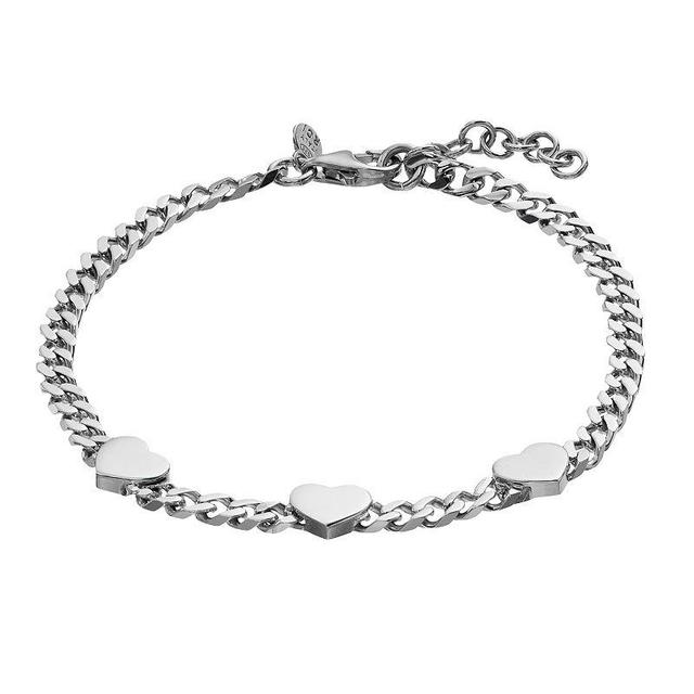 Sterling Silver Heart Chain Bracelet, Womens White Product Image