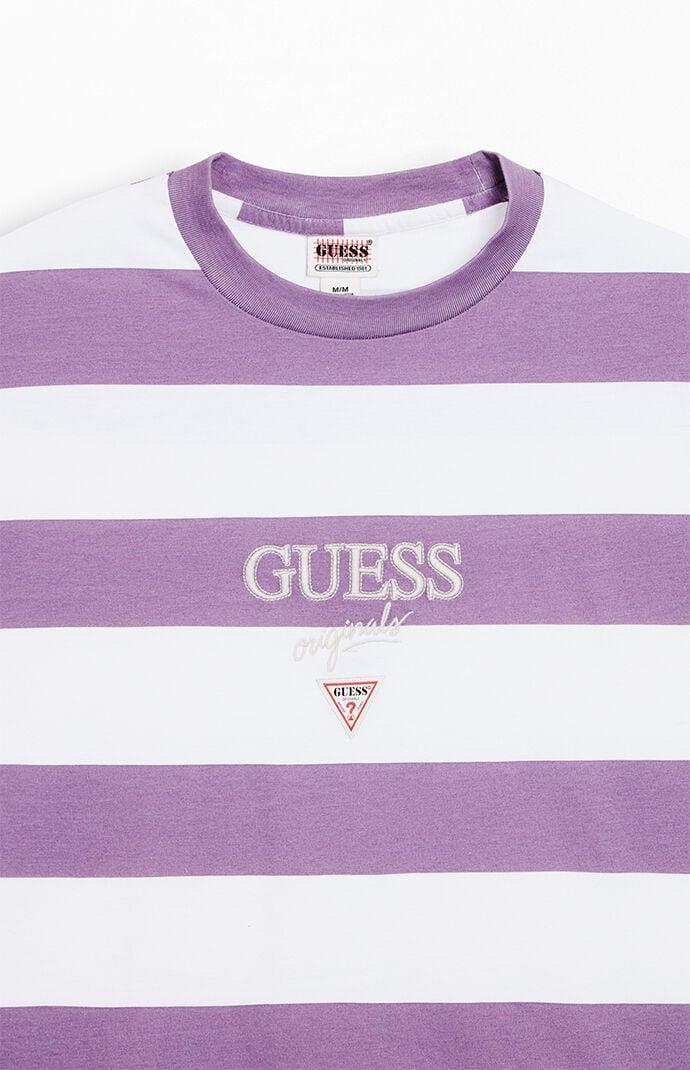 Guess Men's Block Striped T-Shirt in White/Stripes - Product Image