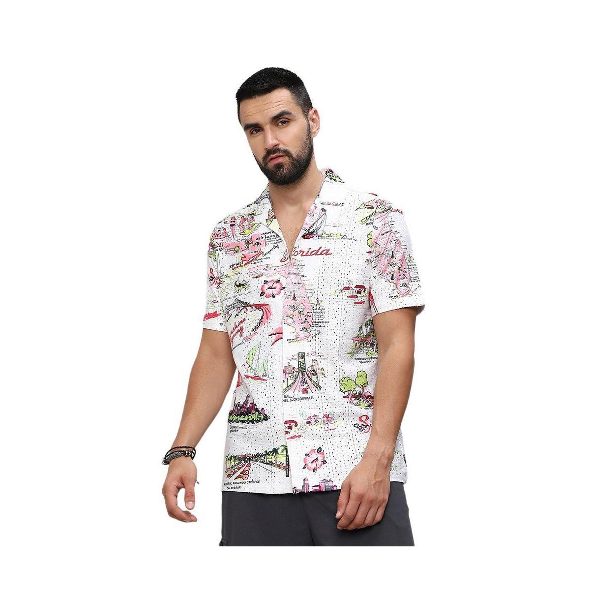 Campus Sutra Mens Chalk White:Blush Pink Maps Shirt Product Image